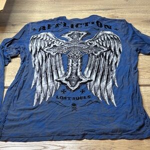 Affliction Men's Blue Long Sleeve Graphic Henley Size XXL